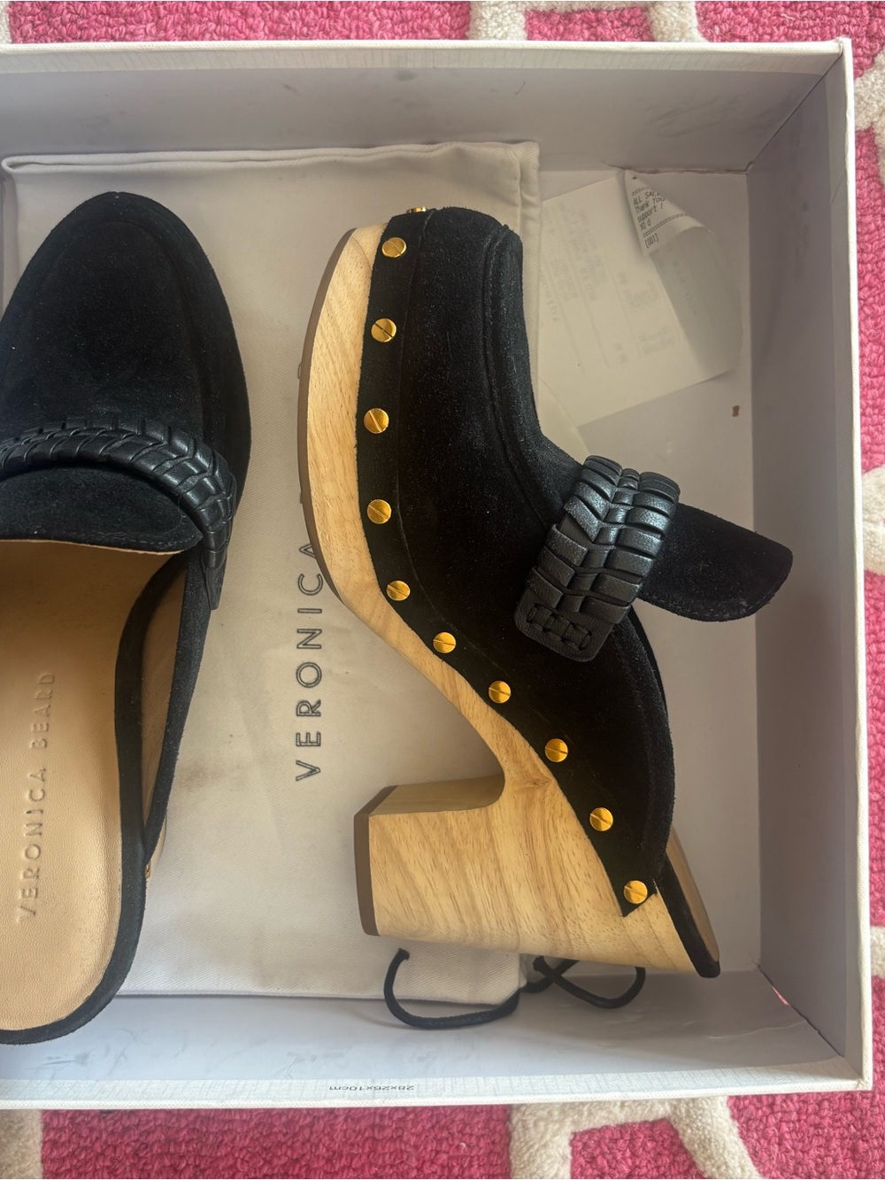 VERONICA BEARD - Black Suede Platform Clog Heels with Wood Sole - Picture 5 of 5